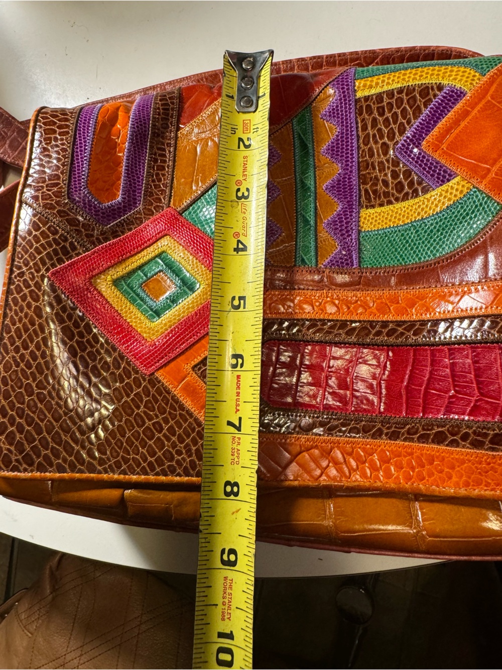 Bold Sharif Multicolor Geometric Patchwork Leather Crossbody Shoulder Bag Purse - Picture 8 of 11